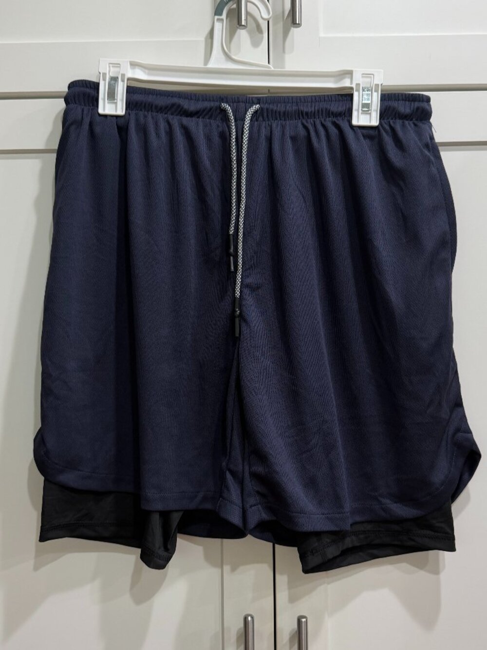 Men's Athletic Shorts, Blue, Large, Zip Pockets, Lined